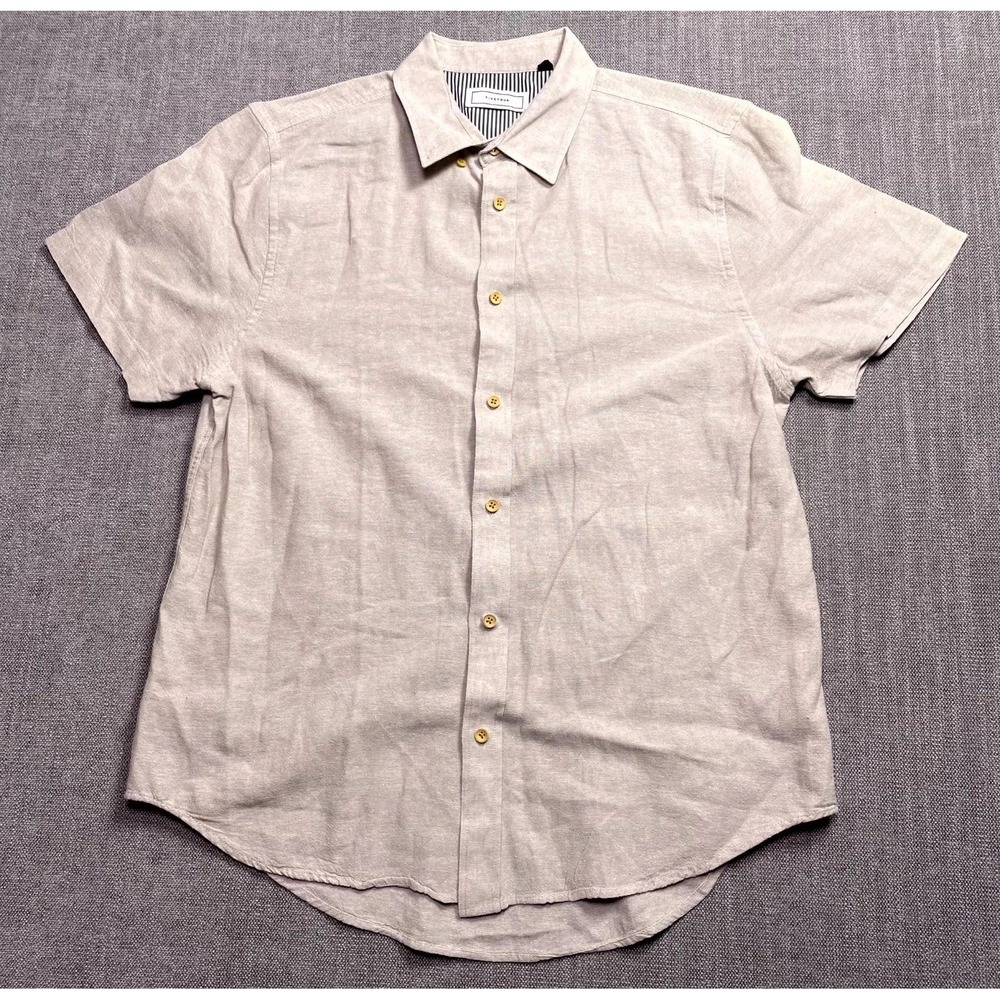 Five Four Shirt Mens Large Gray Short Sleeve Pleated Casual Wear Button Down